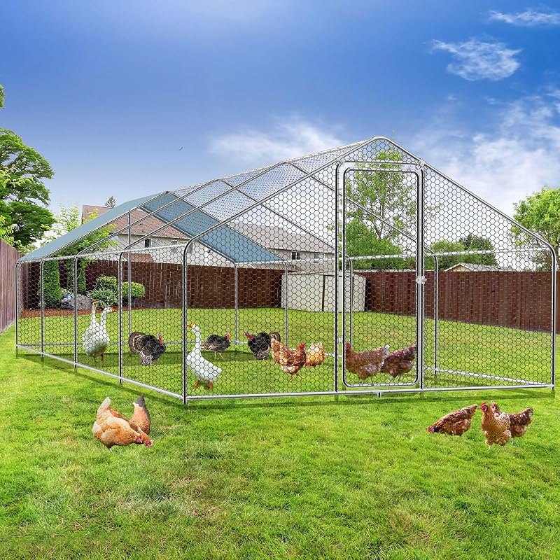 Chicken Coop Run, 26.25 x 9.8 x 6.4ft Metal Chicken Coop