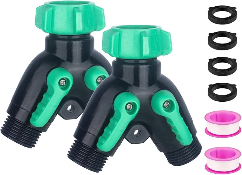 2 Pack Garden Hose Splitter 2 Ways Water Hose Splitter Heavy Duty Plastic 3/4" Hose Y Splitter Outdoor Faucet Splitter