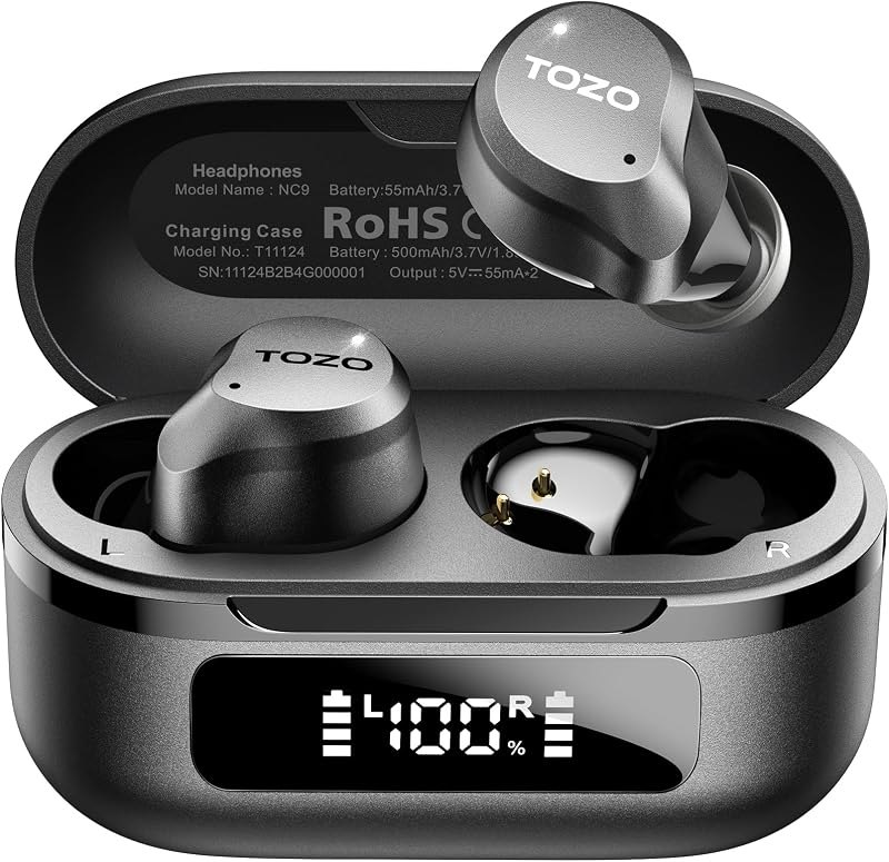 TOZO NC9 Hybrid Active Noise Cancelling Wireless Earbuds, 60H, LED Display — best Earbuds, headphones, and speake for