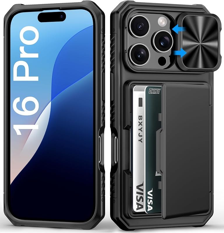 BXYJY for iPhone 16 Pro Case Wallet, Credit Card Holder (4-5 Cards), Black — wallet case for iphone pro accessories