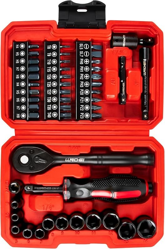LLNDEI 48 Piece 1/4" Mini Socket Ratchet Wrench Set, Metric Shallow(4-14mm) — bits for best home tool kit travel compact