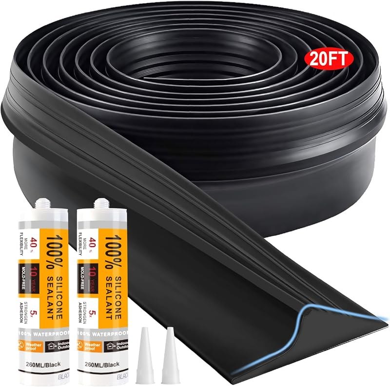 Jin&Bao Universal Garage Door Threshold Seal Strip 20FT Kit, Bottom Waterproof Rubber Weather Stripping