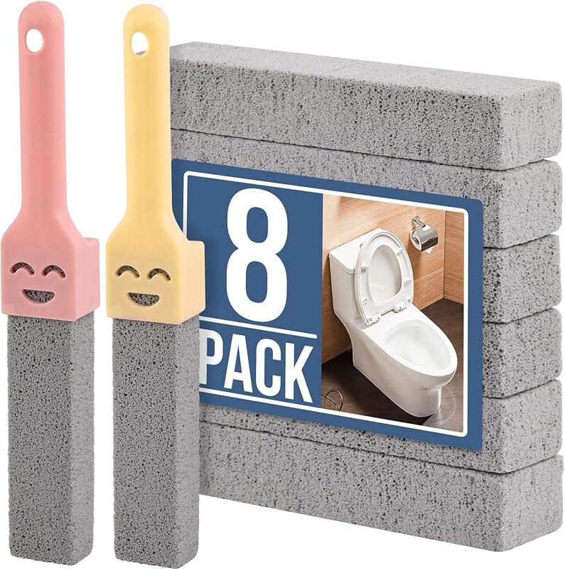 Navona 8 Pack Pumice Stone Scouring Sticks with 2 Universal Handles, Grey Pumice Stone Cleaner for Cleaning Toilets