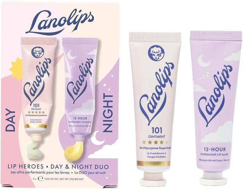 Lanolips 101 Lanolin Lip Balm & Overnight Lip Mask Duo - Heroes Kit for Complete Day to Night Care - Deeply Hydrating