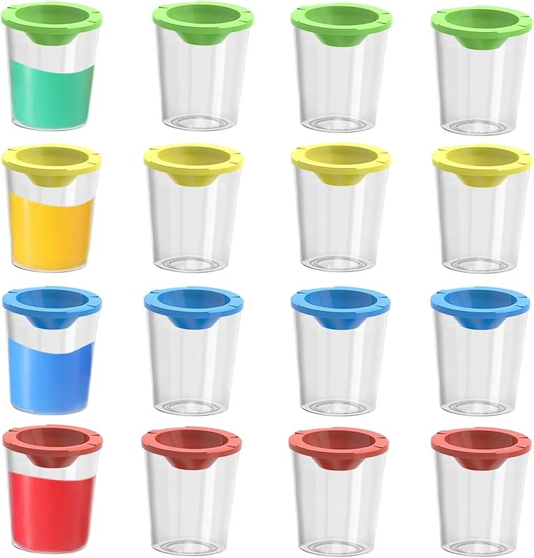 16 PCS No Spill Paint Cups with Lids 4 Colors, Arts and Crafts Supplies