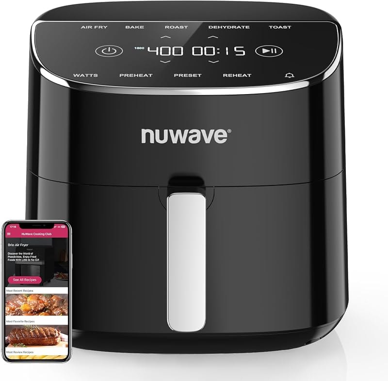 Nuwave Brio Plus Air Fryer 8 Qt, New & Improved, PFAS-Free Ceramic Coating — xl for best air fryer under 40
