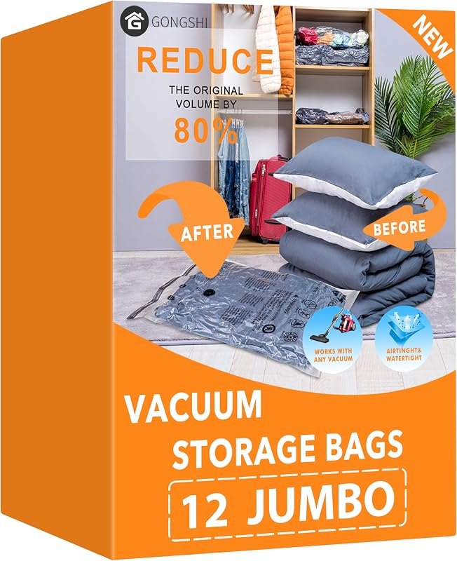 GONGSHI Vacuum Storage Bags for Clothing, 12-Pack, Jumbo — vacuum storage bags heavy duty for vacuum storage bags