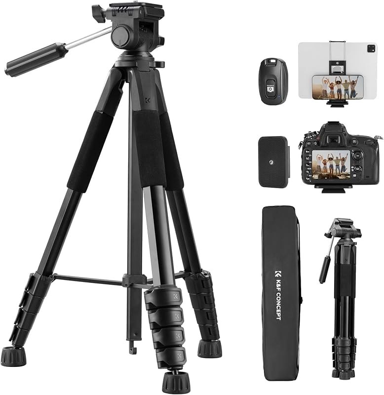 K&F CONCEPT 75" Aluminum Camera Tripod, Lightweight and Compact for Travel — tripod for best beginner mirrorless