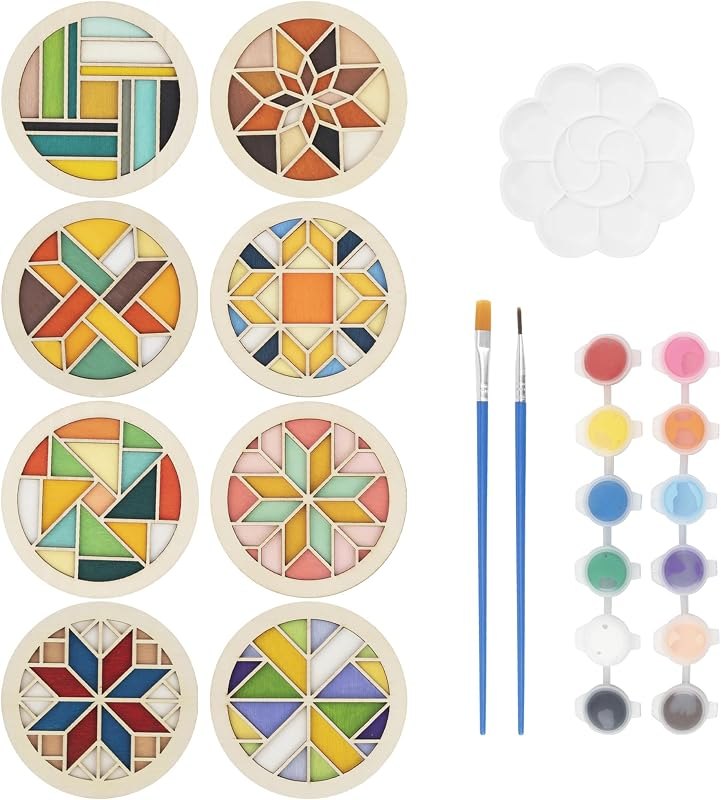 Temlum Wooden Coasters Painting Kit, Paint You Own Coaster Wooden Painting Craft Kit for Adults and Beginners Art