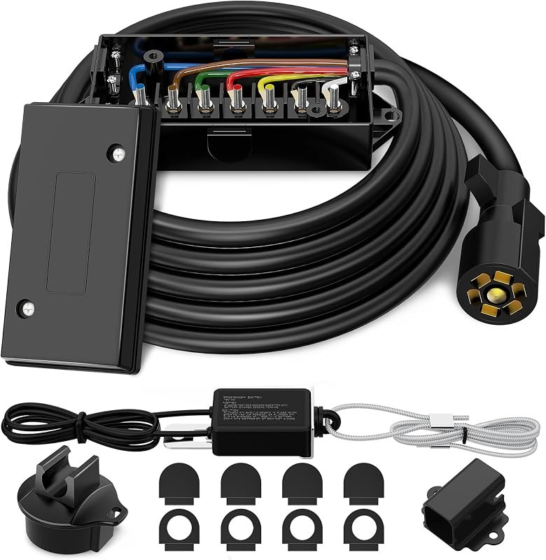 8FT 7 Way Trailer Wiring Harness Kit,Junction Box & 12V Breakaway Switch — trailer-wiring-kit-heavy-dut for trailer