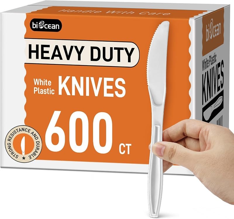 600Pack Disposable Plastic Knives Bulk White Heavy Duty Plastic Knives — filet knife heavy duty for filet knife