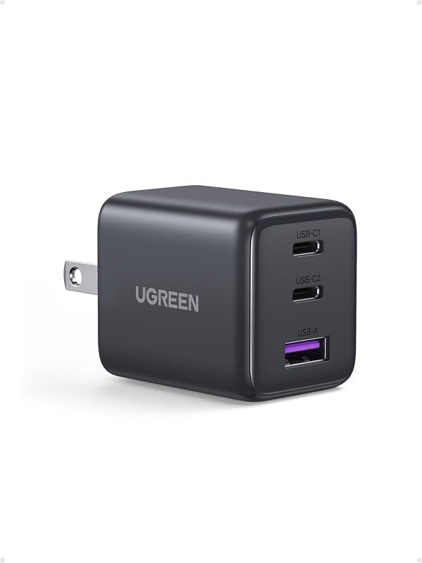 UGREEN 3-Port 30W USB C Charger Block, GaN II Type C Fast Charging, Black — multi-port for best GaN charger best rated