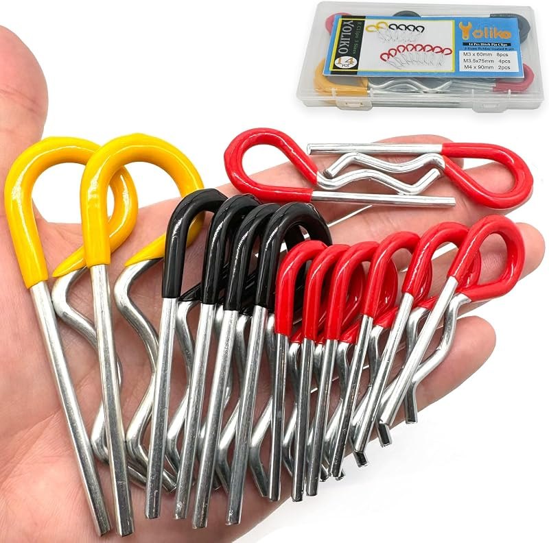 14Pcs Heavy Duty Hitch Pins Clip R Clips Spring Retaining Wire Hair Pins Cotter Pin Strong Spring Rubber-Coated Grip R