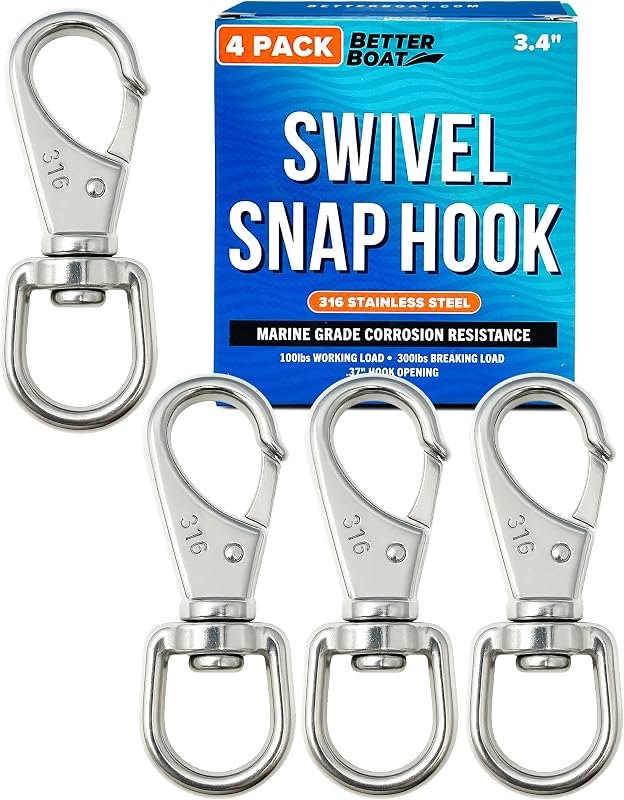 Stainless Steel Swivel Snap Hooks, 4-Pack Heavy Duty 3.4", 316 Marine Grade — snap swivel for fishing swivels durable