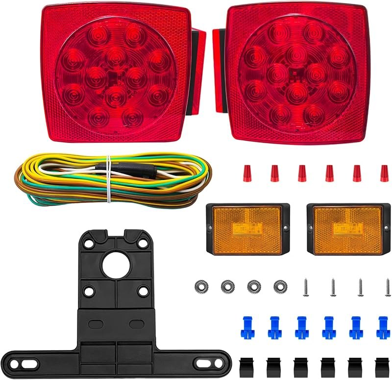 fouwick LED trailer lights Kit, 12V Submersible Tail Marker Lights Wiring Lamp Harness for Boat Car Truck RV Utility