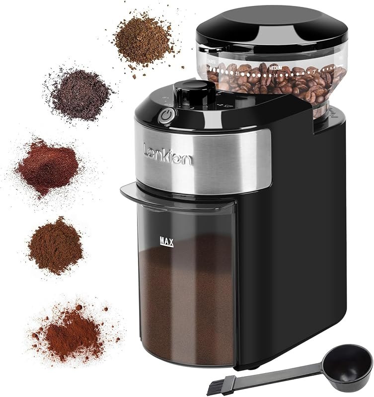 Lonkion Burr Coffee Grinder Electric - Adjustable Burr Grinder with 28 Precise Grind Settings for 12 Cups - Coffee