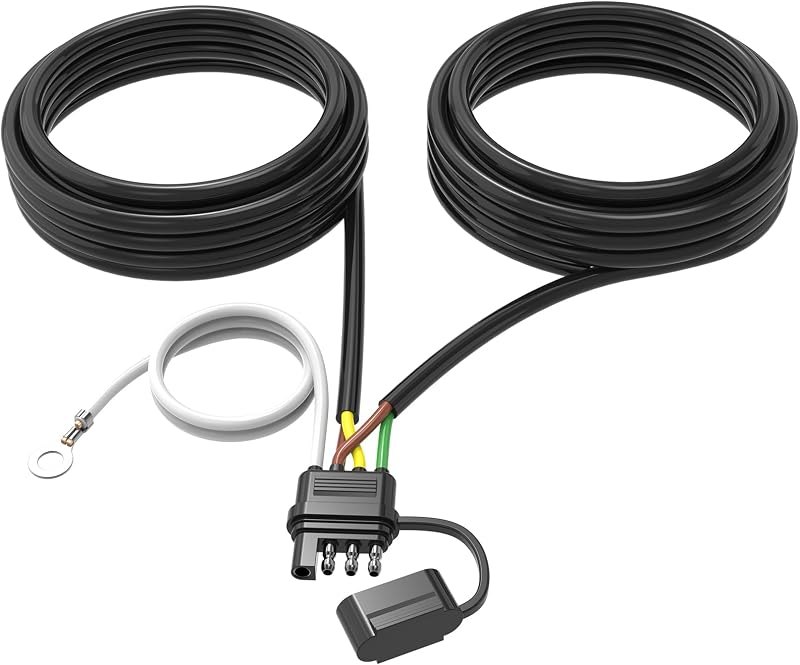 4 Pin 5 Wire Trailer Wiring Harness Kit, 26FT 16AWG Core with Jacketed Cable Trailer Light Kit 4 Way Flat 5 Wire