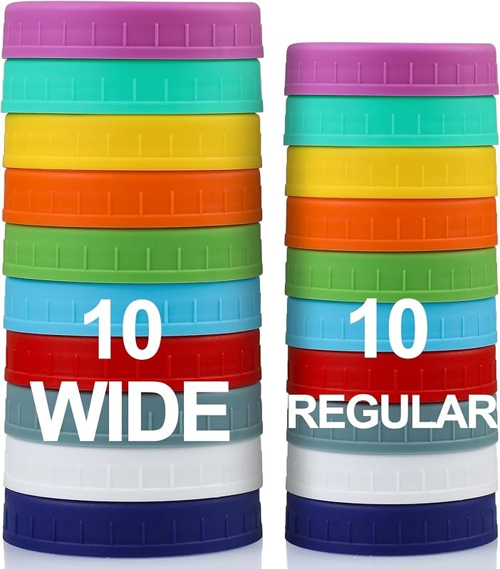 AOZITA 10 WIDE Mouth & 10 REGULAR Mouth Mason Jar Lids - 20 Pack Food Grade Plastic Mason Jar Caps for Ball, Kerr and