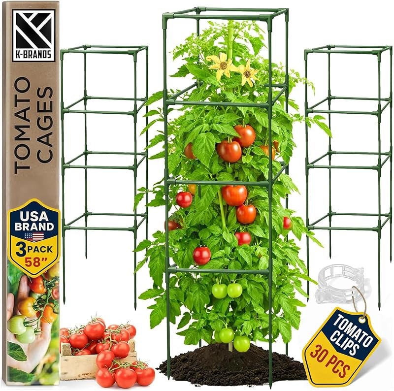 3 Pack 58" Square Tomato Cages for Garden - Large Tomato Trellis Stakes — best heavy duty tomato cage for heavy duty