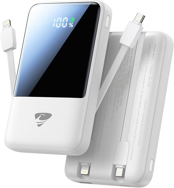 Portable Charger, 10000mAh Power Bank 22.5W Fast Charging Portable Charger with Built in Cable Battery Pack USB C