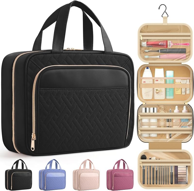 HOTOR Hanging Travel Toiletry Bag Women Men, Black, Medium — toiletry for best packing cubes under 40