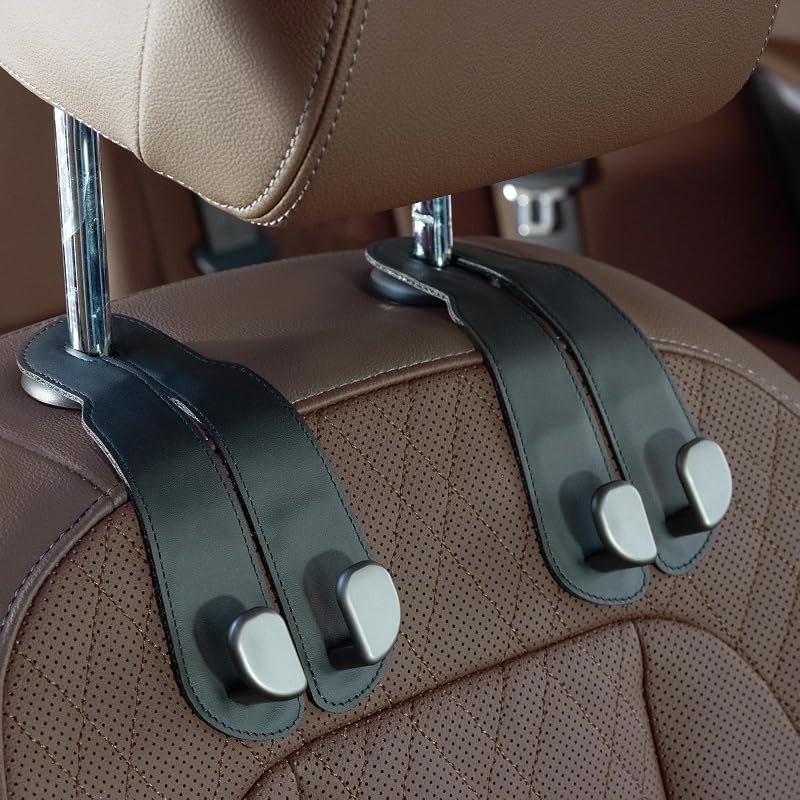 CoBak Purse Hook for Car - Universal Premium Stitched Leather and Aluminum-Magnesium Alloy Double Car Seat Back