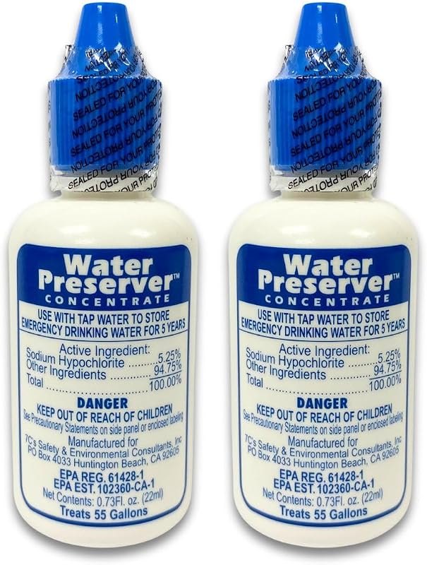 Water Preserver for 55 Gallon Water Tank 2 Pack - Made in USA - Purifies Drinking Water for 5 Years - for Emergency
