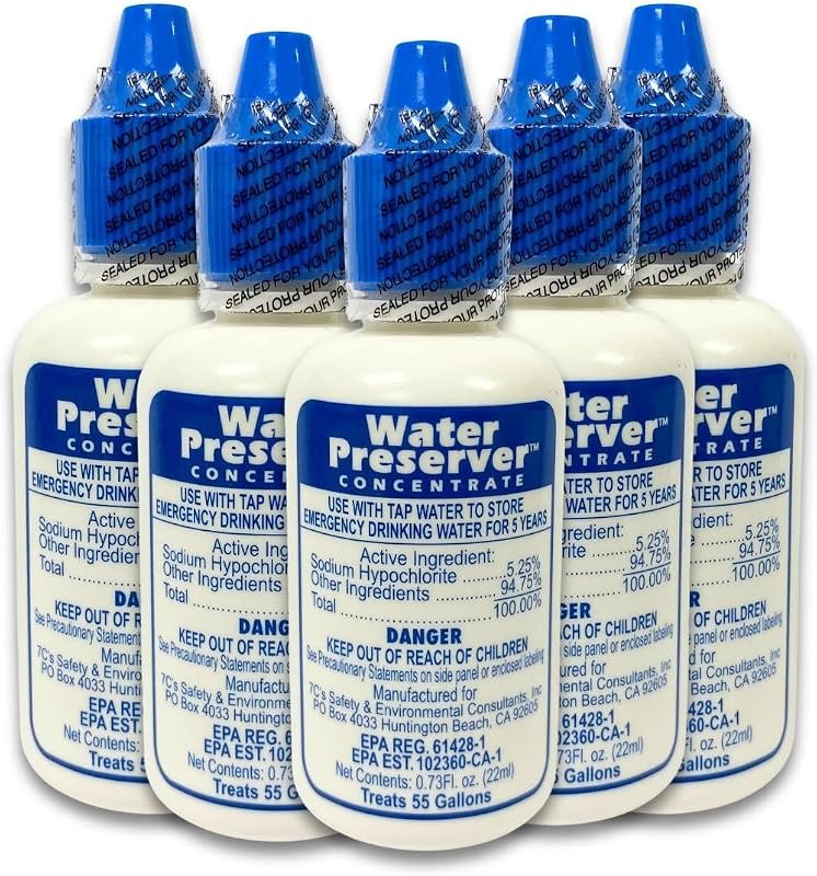 Water Preserver for 55 Gallon Water Tank 5 Pack - Made in USA - Purifies Drinking Water for 5 Years - for Emergency