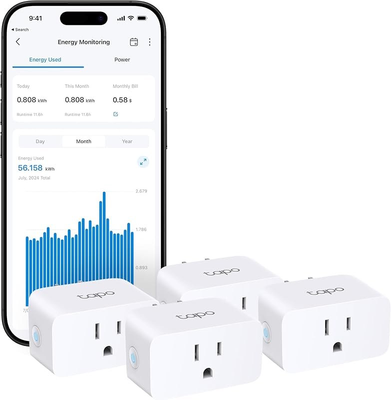 Tapo Smart Plug, Matter Compatible, Energy Monitoring, P110M(4-Pack), 15A — energy monitor for best smart plug best