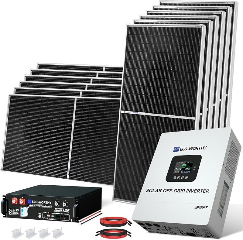 ECO-WORTHY 5KW Off Grid Solar System Complete Kit 12PCS 195W Mono Solar Panel (2340W) +1 * 48V 5KW Off-Grid Inverter +