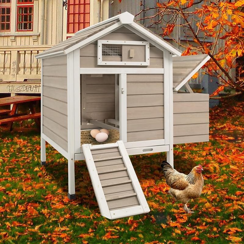 Ketive Chicken Coop Chicken House Outdoor with Removable Trays, Wooden Rabbit Hutch Poultry Cage with Nesting Box