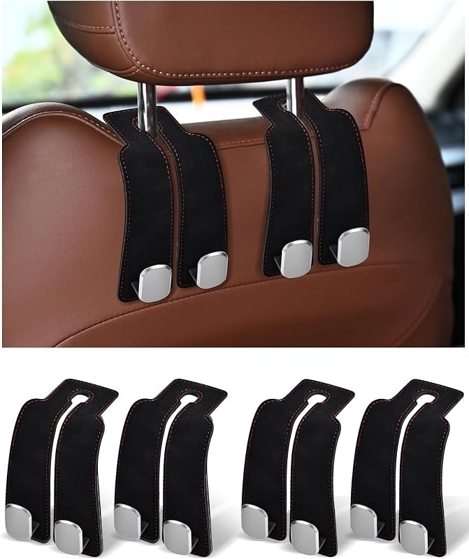 Headrest Hooks for Car, 4 Pack Car Seat Back Organizer Storage Hook, Double Hook Car Seat Hooks for Hanger Purses and