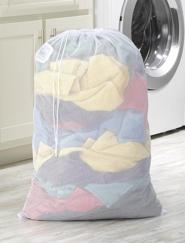 Mesh Laundry Bag with ID Tag - Set of 3 - White