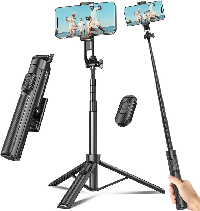 Selfie Stick Tripod for Phone with Remote Control & Holder, 50 Inch, Black — selfie stick for best phone tripod travel