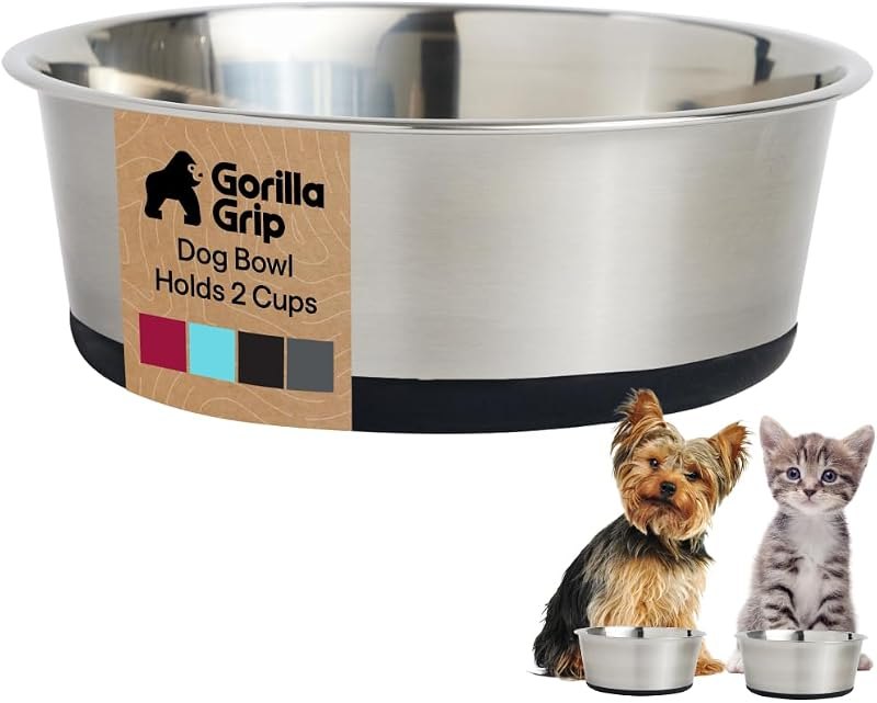 GORILLA GRIP Dog Bowl, Food Grade Stainless Steel Water Bowls, 2 Cup Black — bowl for best dog accessories under 40