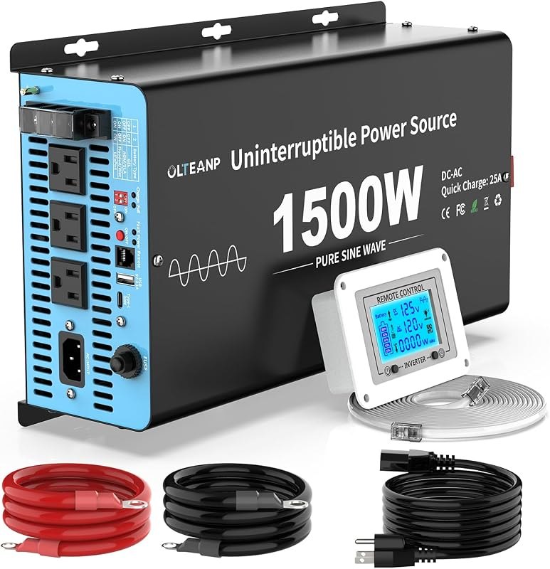 1500W Sump Pump Battery Backup System, Pure Sine Wave Inverter Charger with 25A Fast Charging, Auto Transfer Switch