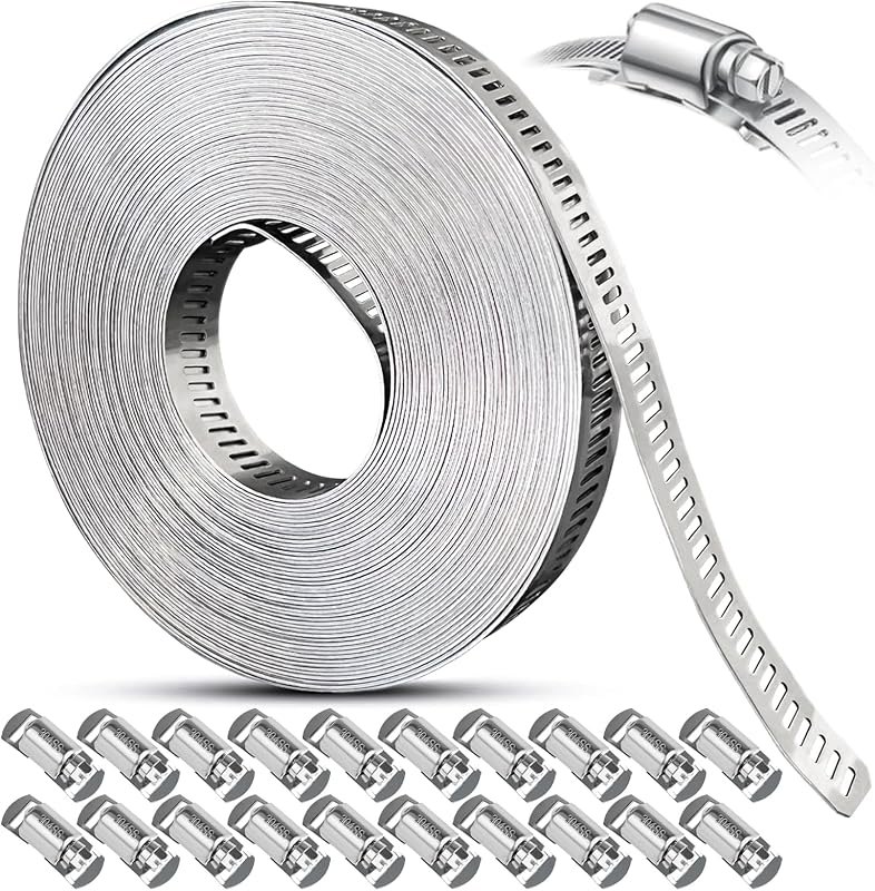 Hose Clamps Stainless Steel, Large Worm Gear Duct Pipe Hose Clamp Assortment Kit, Band Fittings Strap, 32.81FT