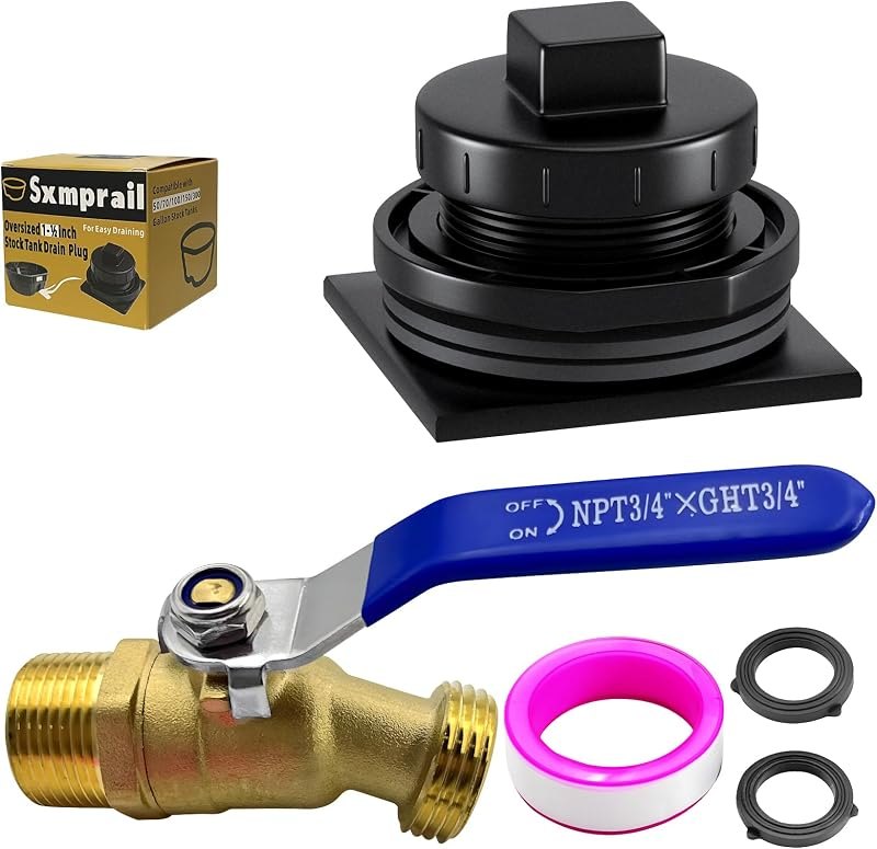 Stock Tank Drain Plug Kit Include 1-1/4" x 3/4" Pipe Reducer Hex Bushing & 3/4" x 3/4" Brass Faucet Fit for rubbermaid