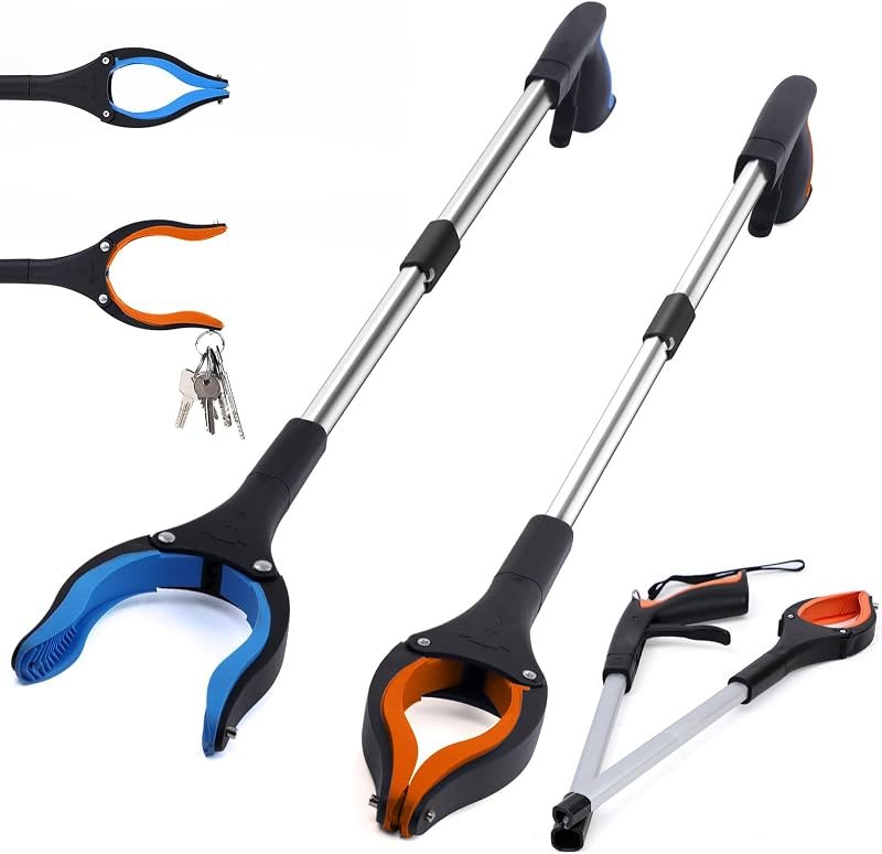 Grabber Reacher Tool 2-Pack, 32" Foldable Reacher Grabber Pickup Tool with 90° Rotating Jaw & Magnet, Trash Picker