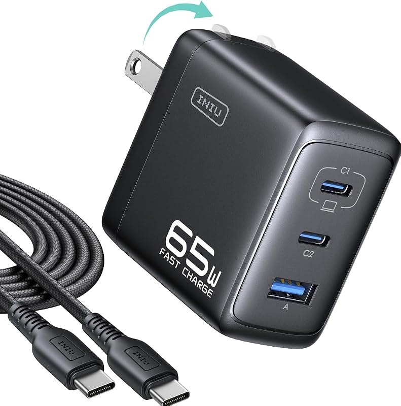 INIU 65W Charger for MacBook, Multiport USB C Fast Charger with 100W Cable — 100W for best GaN charger travel compact