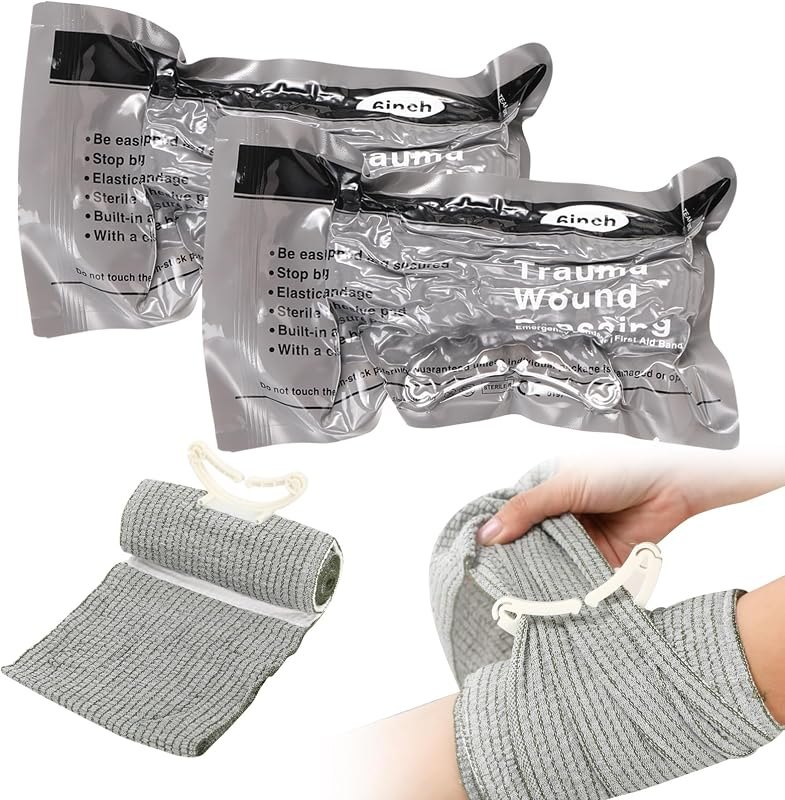 6" Israeli Style Emergency Bandage Sterile Vacuum Sealed Compression Trauma Wound Dressing for Bleeding Control