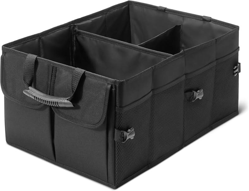 Amazon Basics Trunk Organizer for Car, Multi-Compartment Car Storage, Foldable, 13.5 Gallon, Black — trunk for best