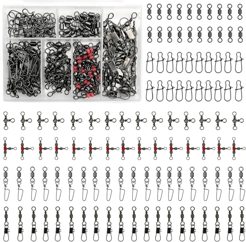 110Pcs Strong Fishing Swivels & Snaps Kit with 6 Connector Types — fishing swivels kit for fishing swivels durable