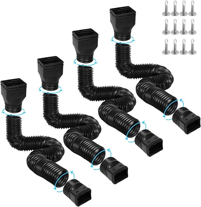 Gutterlix 4 Pack Flexible Gutter Downspout Extensions Extendable from 21" to 67", Downspout Extender Comes with