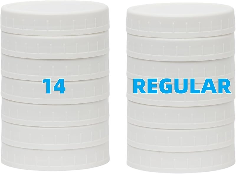 Bedgeta 14 White Regular Mouth Mason Jar Lids with Silicone Ring,Thickened Leak-proof Lids Fit Ball,Kerr and More
