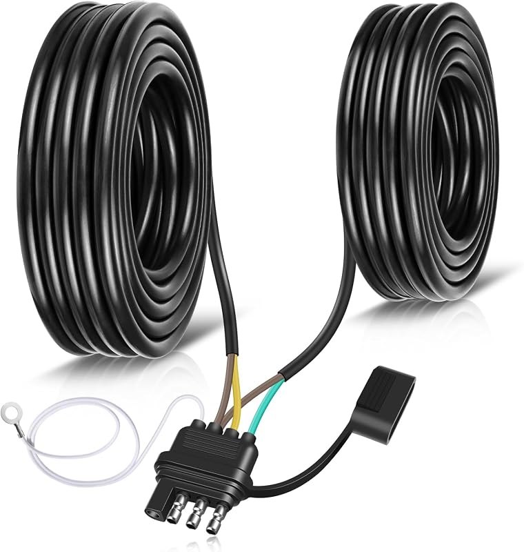 26FT 4 Pin 5 Wire Trailer Wiring Harness, 16AWG Trailer Light Wiring Kit with PVC Jacketed, Waterproof 4 Way Flat 5