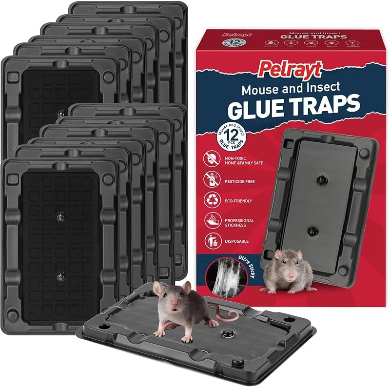 Glue Mouse Traps Indoor for Home -12 Pack Sticky MouseTraps Indoor for Safe Home Pest Control. Pre-Scented, Non-Toxic