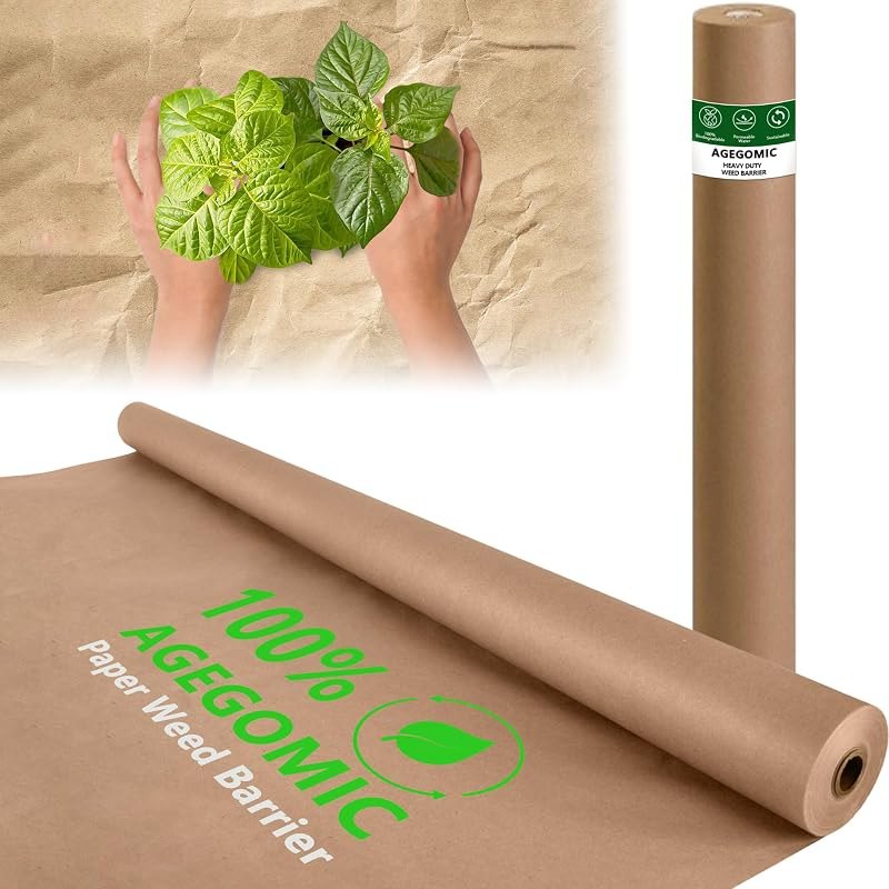 Biodegradable Weed Barrier, 4 x 100 Ft Heavy Duty Garden Paper Biodegradable Landscape Fabric Paper Garden Mulch Rolls