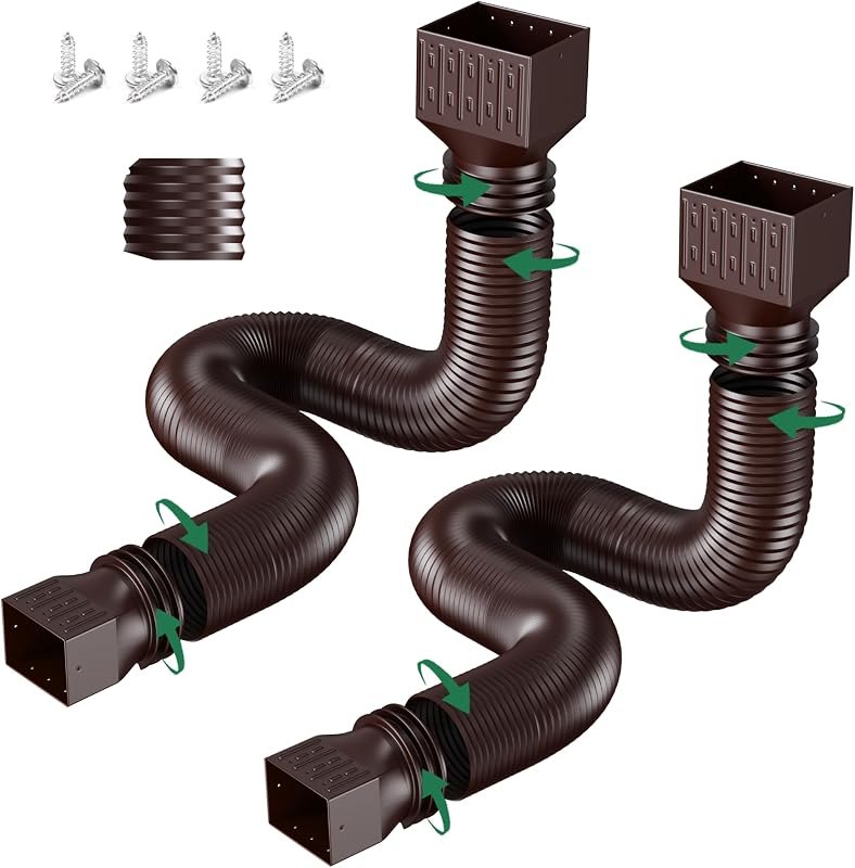 2 Pack Rain Gutter Downspout Extensions, Upgraded Flexible Drain Down Spout Extender for Rain Water Drainage, Each
