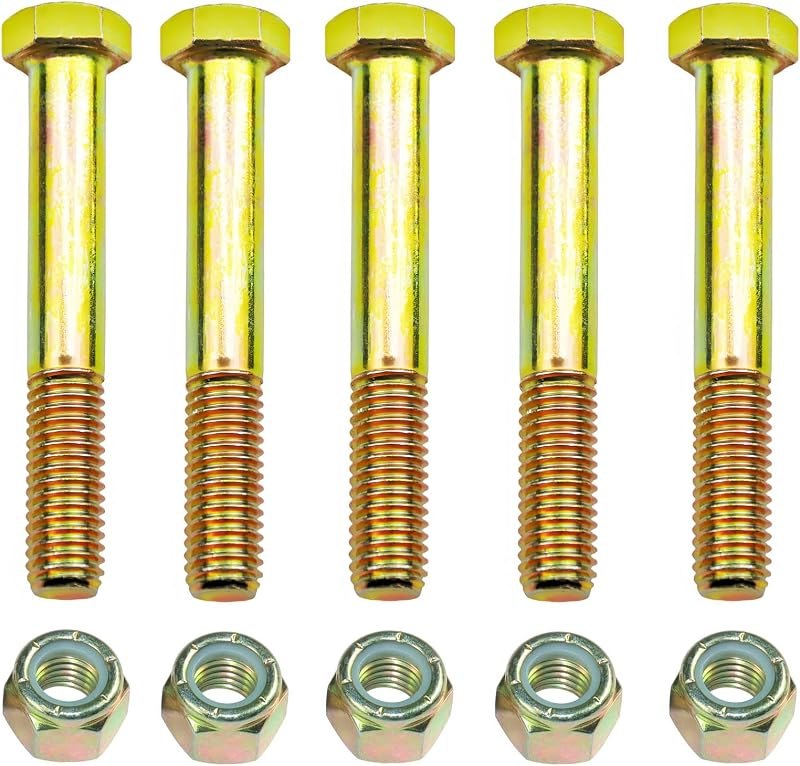 Grade 5 Shear Bolts 1/2" x 3-1/2" for Rotary Cutter,Tractor Gearbox,by Color Galvanization with Nylon Lock Nut Kit,by